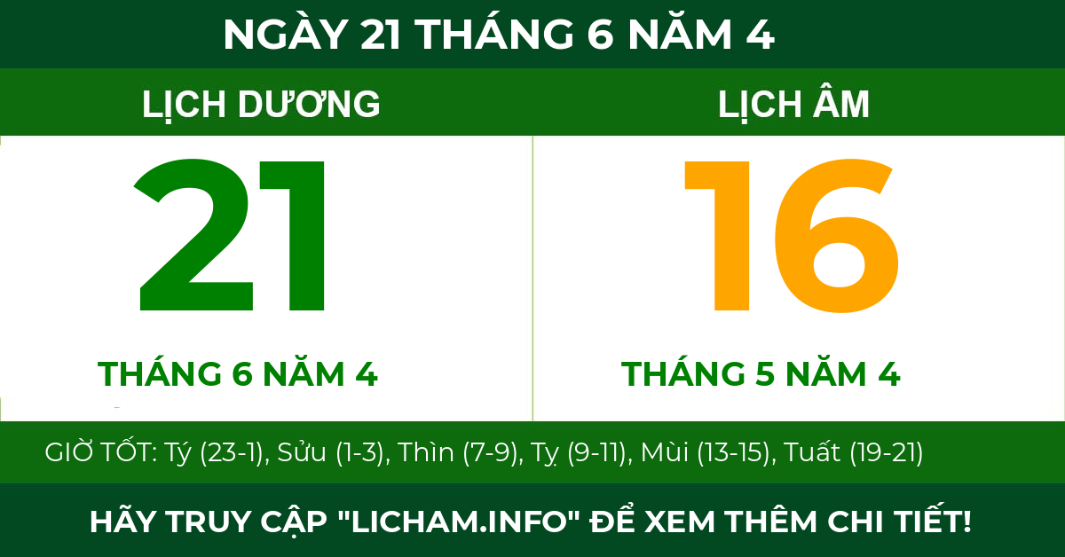 lịch âm ngày 21 tháng 6 năm 4