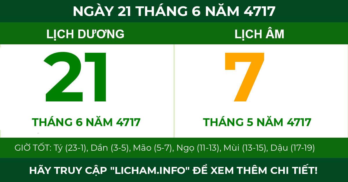 lịch âm ngày 21 tháng 6 năm 4717