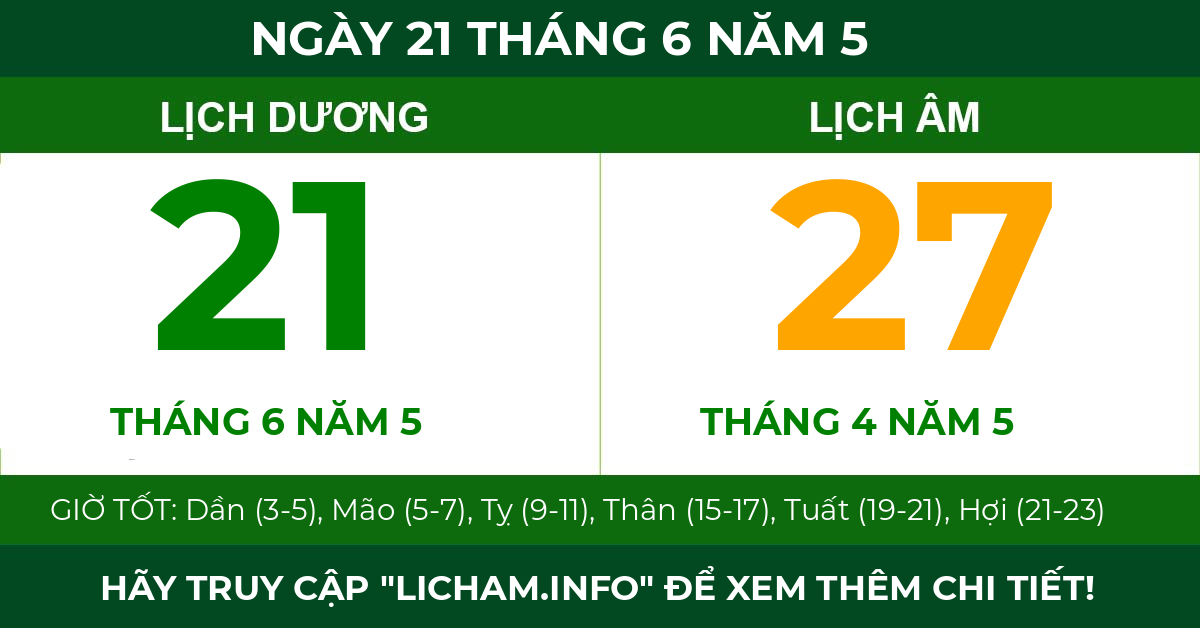 lịch âm ngày 21 tháng 6 năm 5