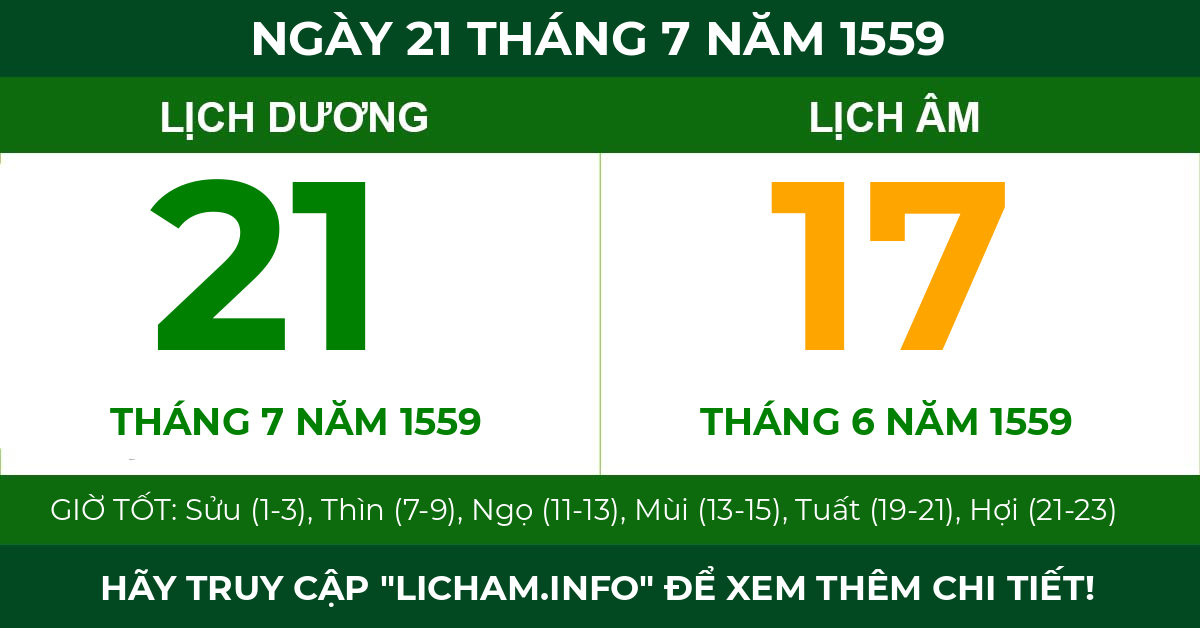 lịch âm ngày 21 tháng 7 năm 1559