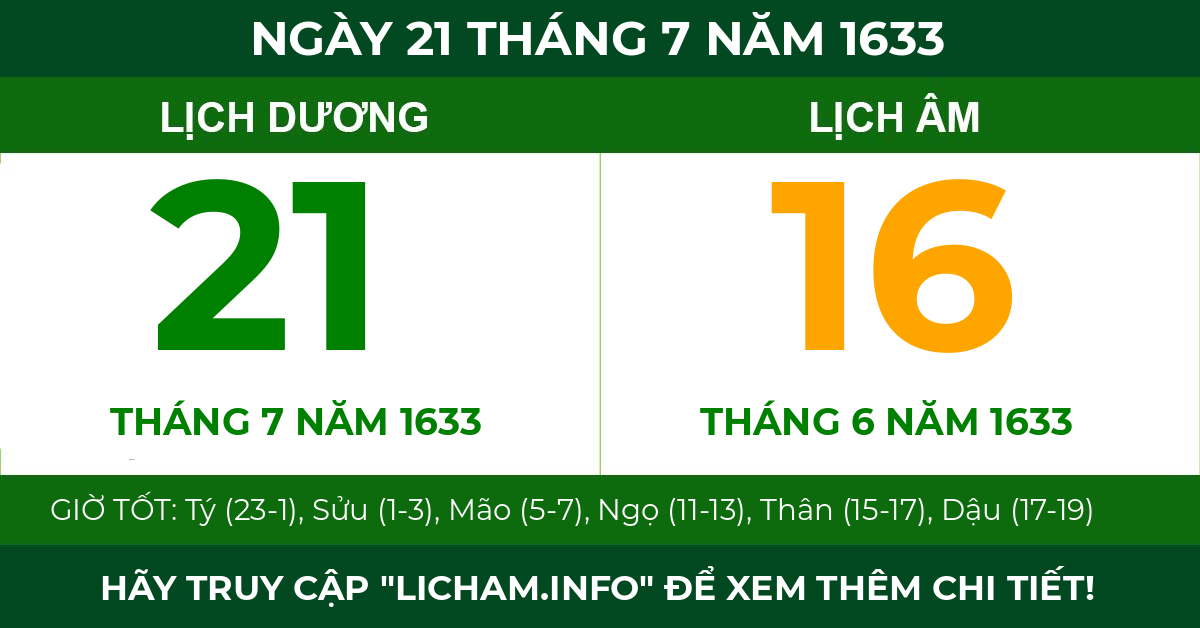 lịch âm ngày 21 tháng 7 năm 1633