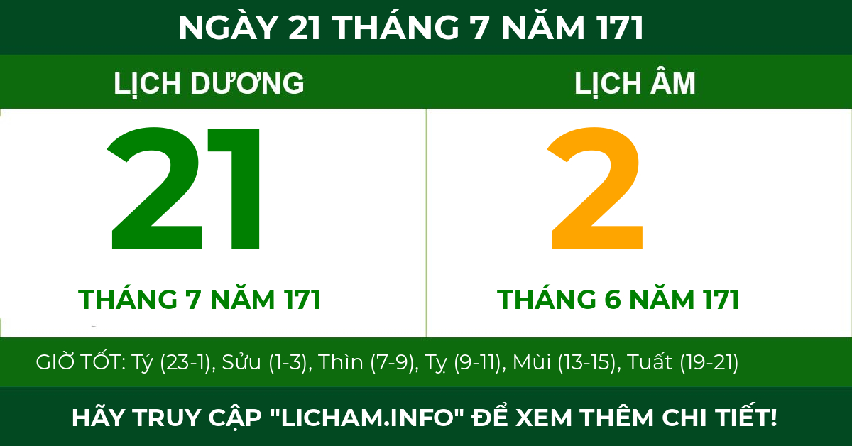 lịch âm ngày 21 tháng 7 năm 171