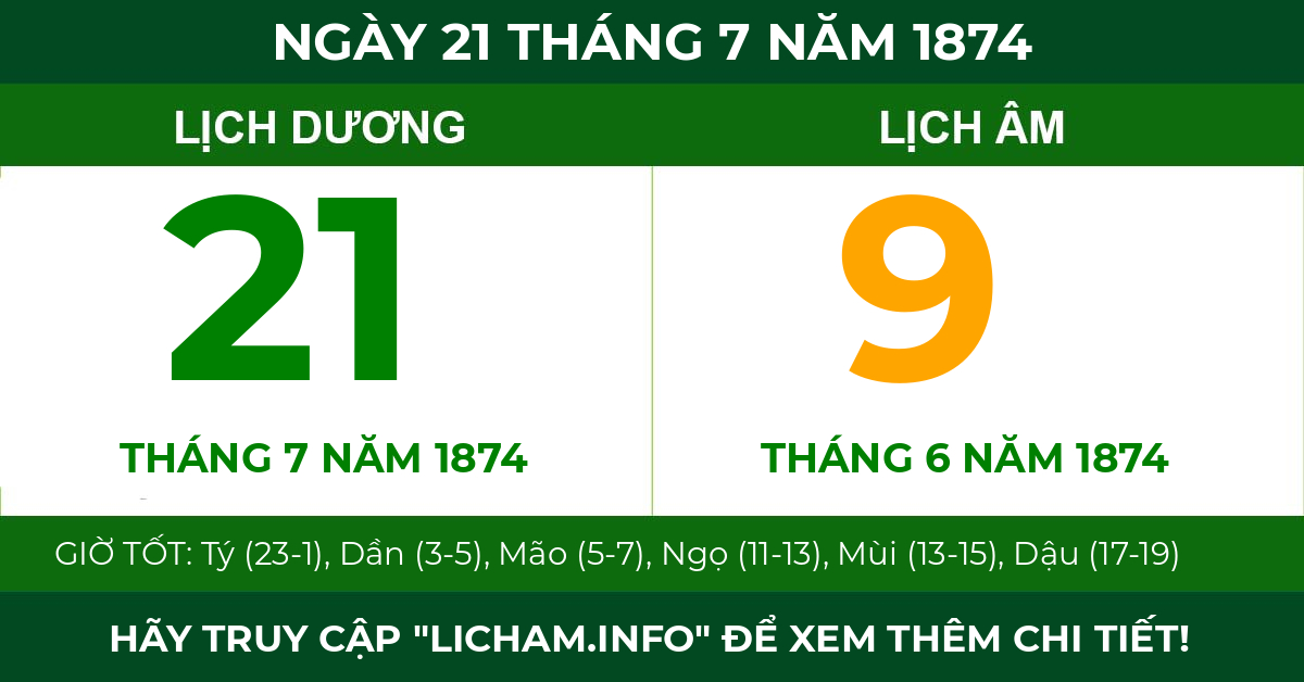lịch âm ngày 21 tháng 7 năm 1874