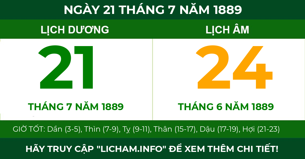 lịch âm ngày 21 tháng 7 năm 1889