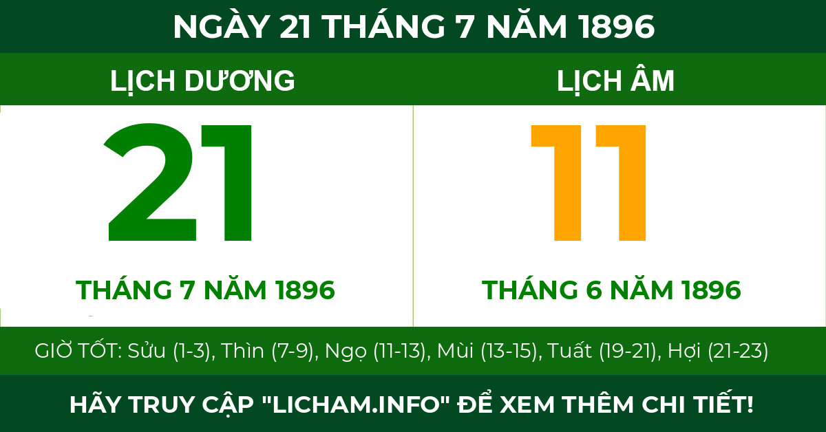 lịch âm ngày 21 tháng 7 năm 1896