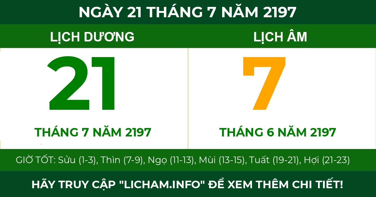 lịch âm ngày 21 tháng 7 năm 2197