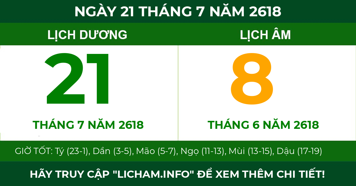 lịch âm ngày 21 tháng 7 năm 2618