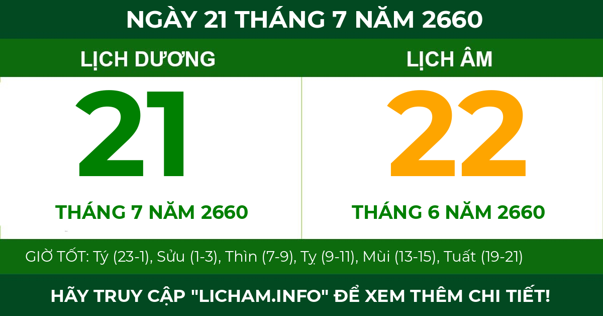 lịch âm ngày 21 tháng 7 năm 2660