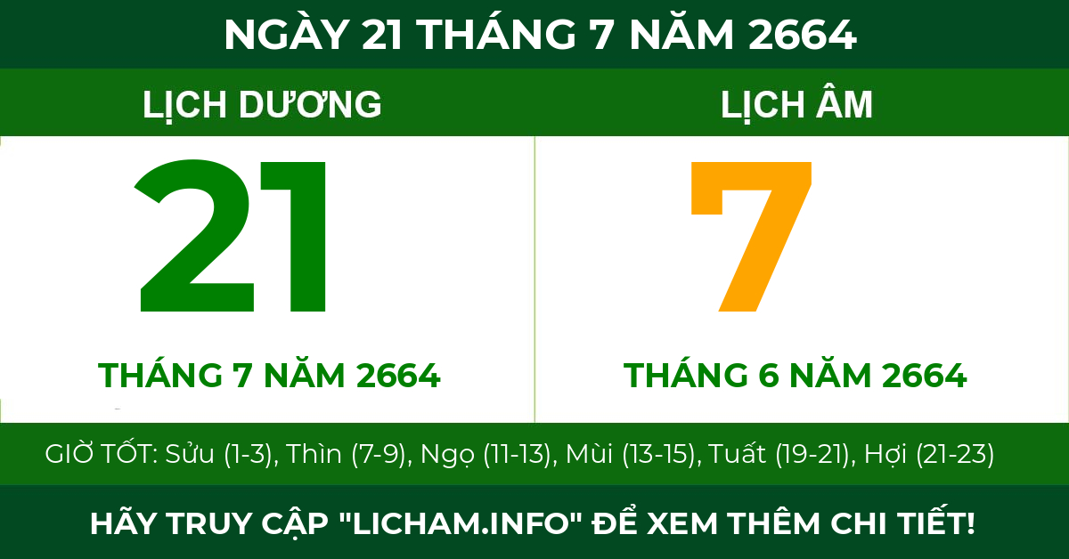 lịch âm ngày 21 tháng 7 năm 2664