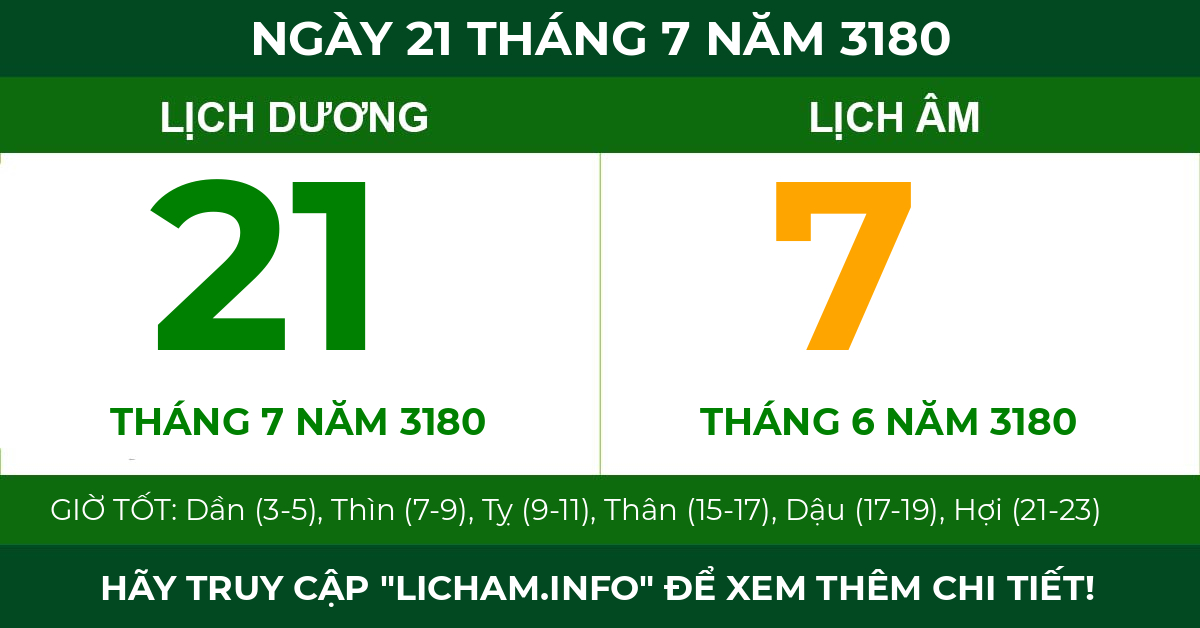 lịch âm ngày 21 tháng 7 năm 3180