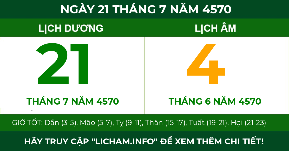 lịch âm ngày 21 tháng 7 năm 4570