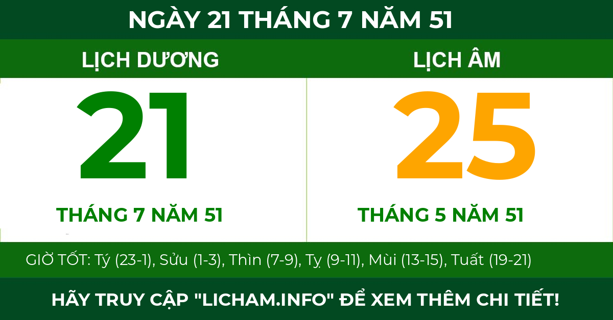 lịch âm ngày 21 tháng 7 năm 51