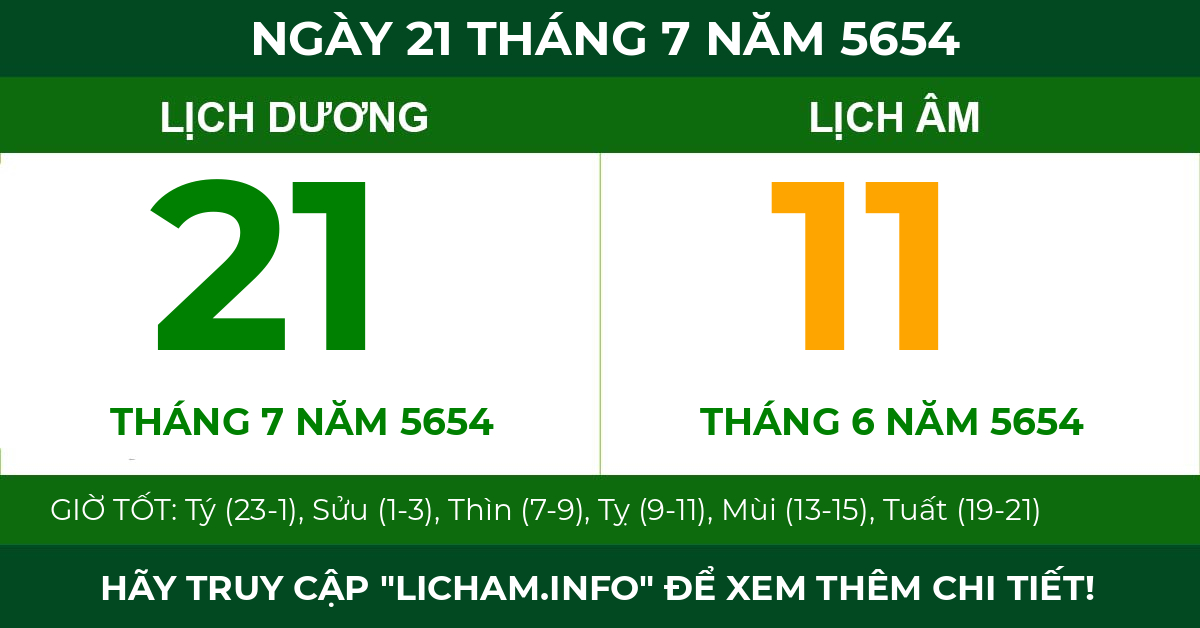 lịch âm ngày 21 tháng 7 năm 5654