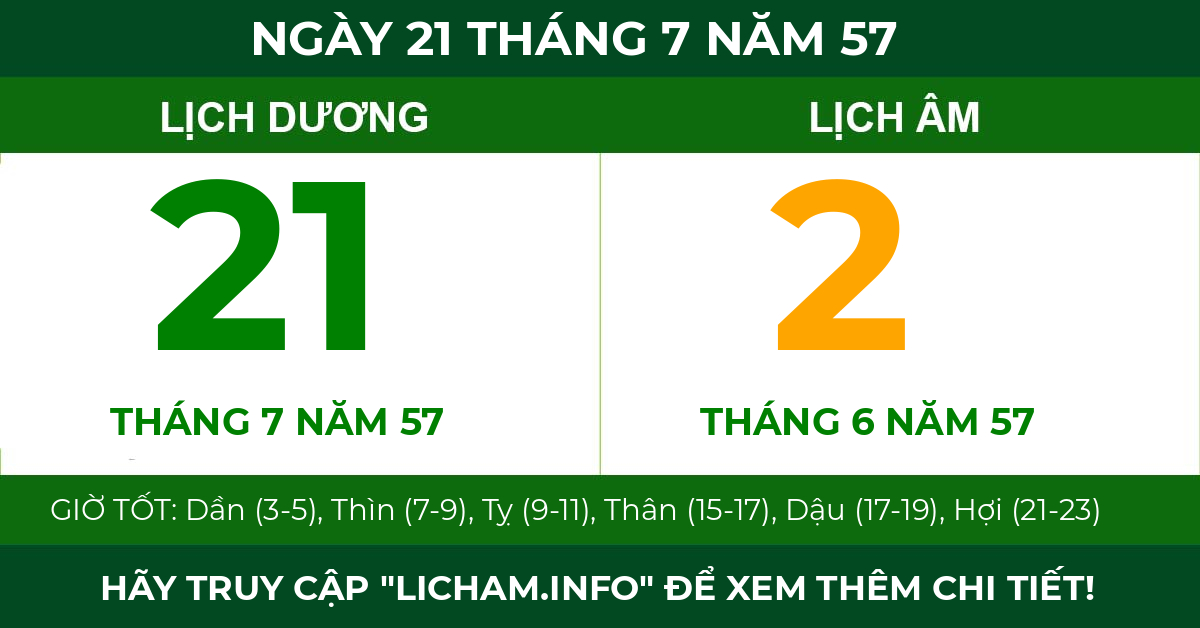 lịch âm ngày 21 tháng 7 năm 57