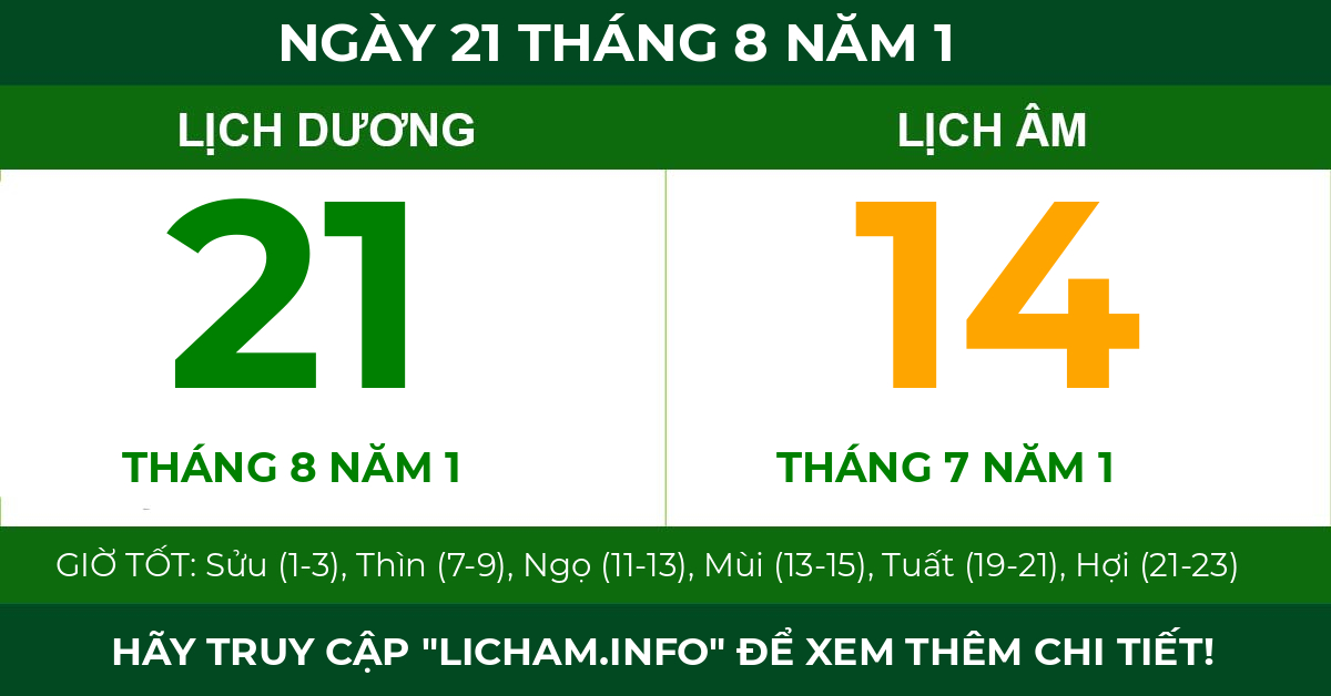 lịch âm ngày 21 tháng 8 năm 1