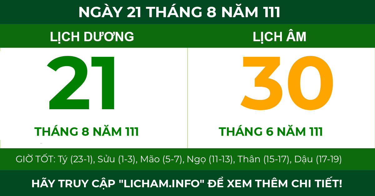lịch âm ngày 21 tháng 8 năm 111