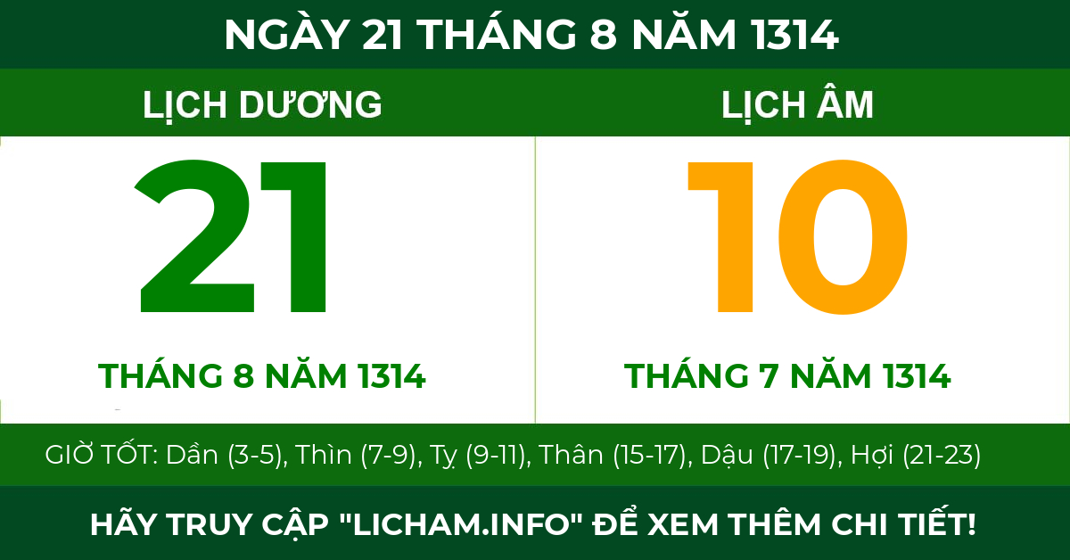 lịch âm ngày 21 tháng 8 năm 1314