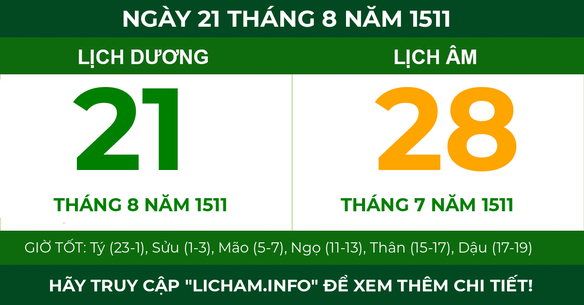 lịch âm ngày 21 tháng 8 năm 1511
