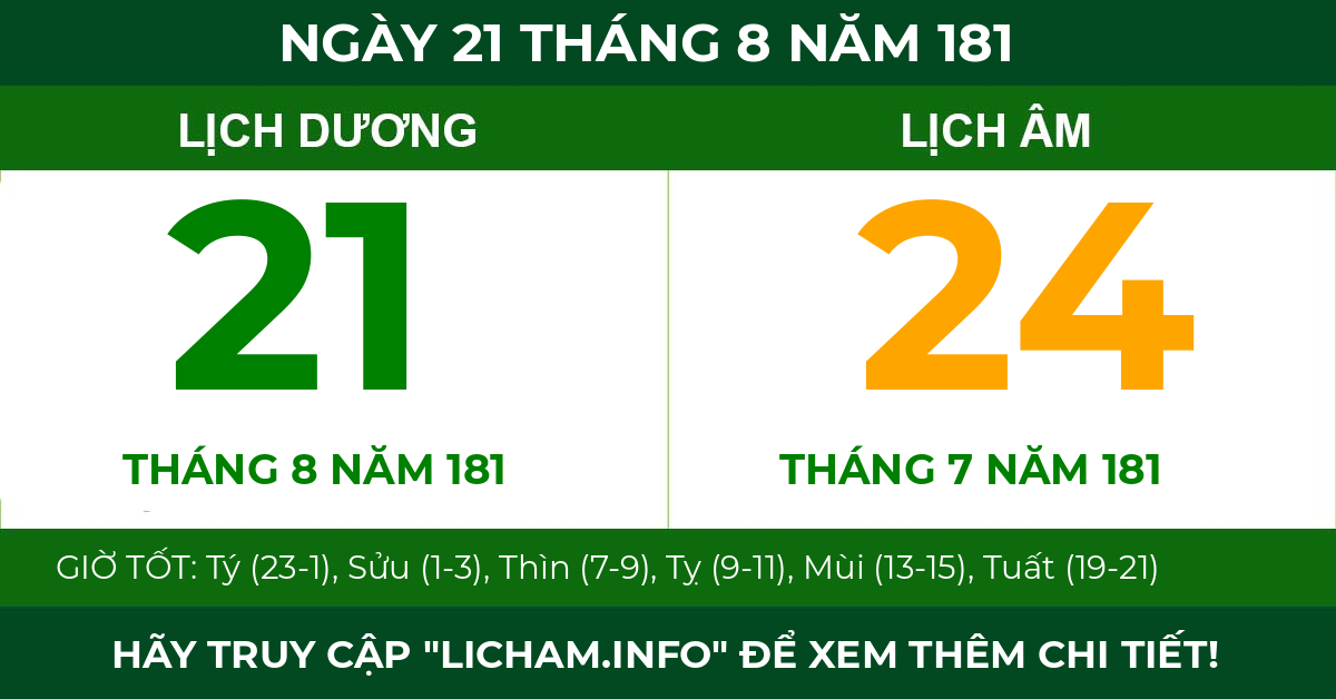 lịch âm ngày 21 tháng 8 năm 181