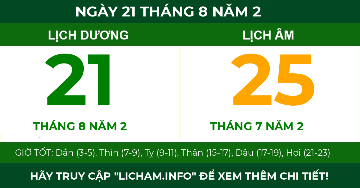 lịch âm ngày 21 tháng 8 năm 2