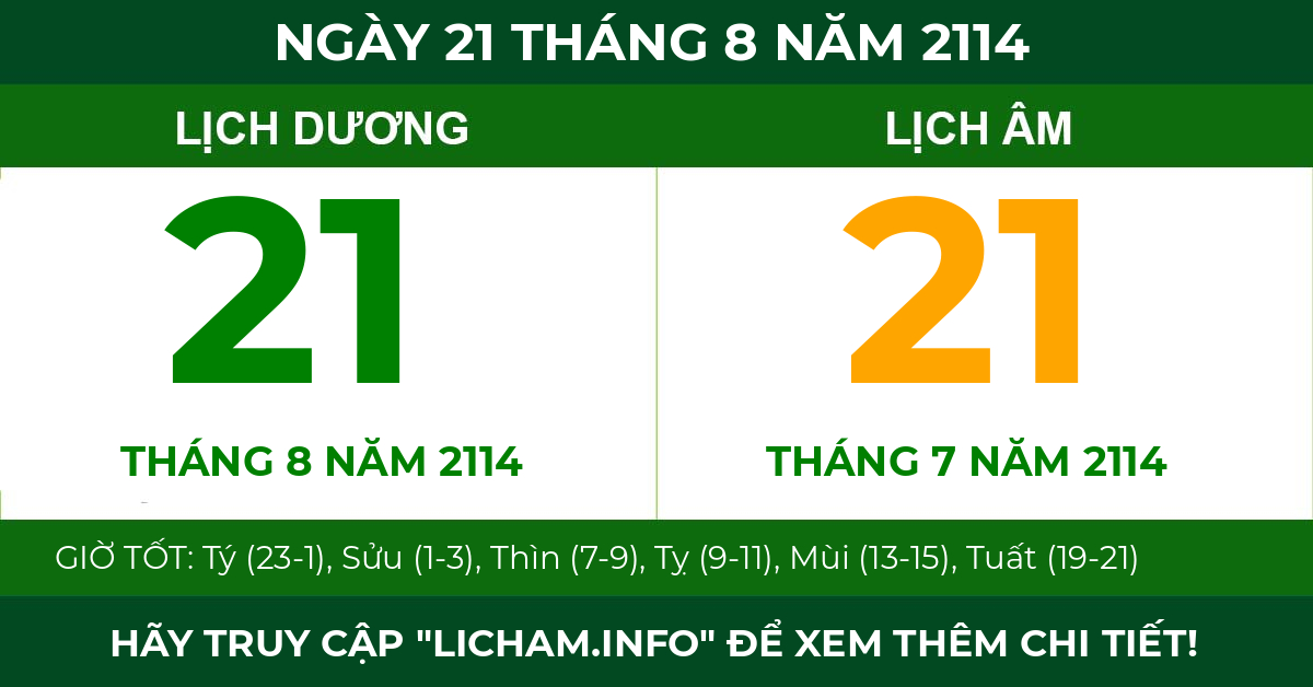 lịch âm ngày 21 tháng 8 năm 2114