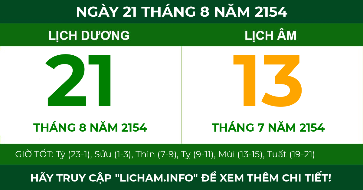lịch âm ngày 21 tháng 8 năm 2154