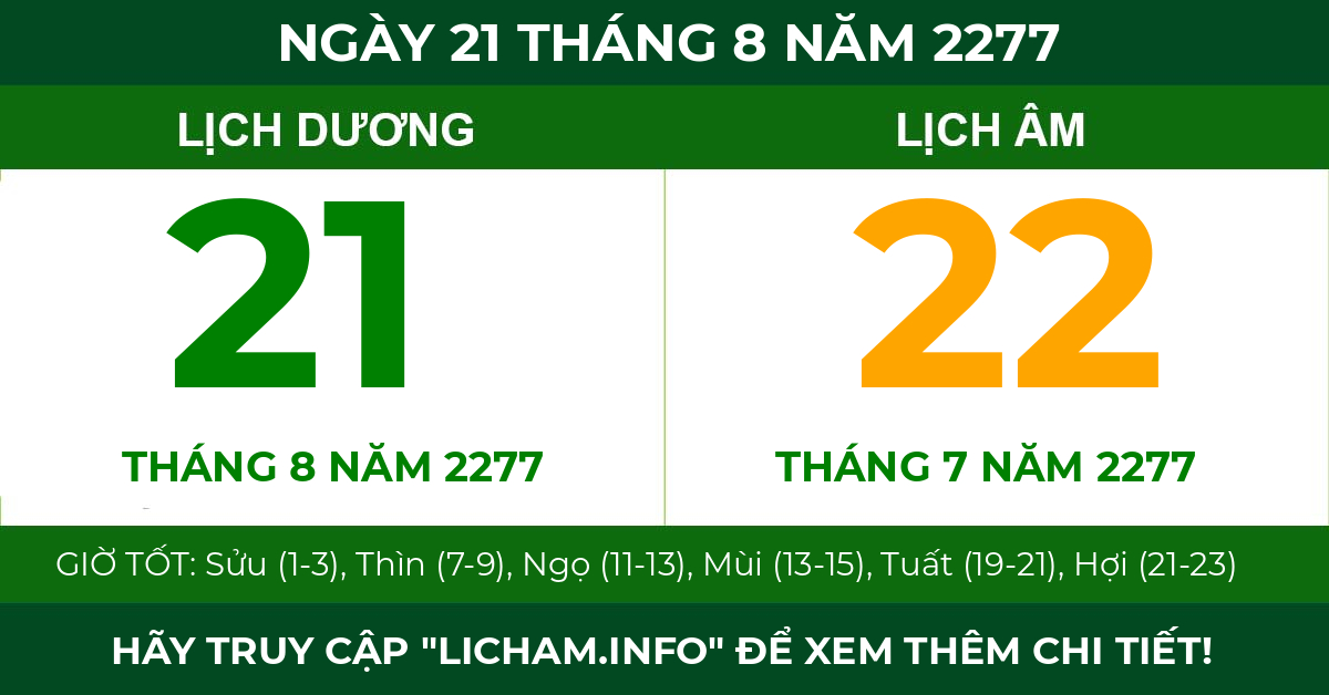 lịch âm ngày 21 tháng 8 năm 2277