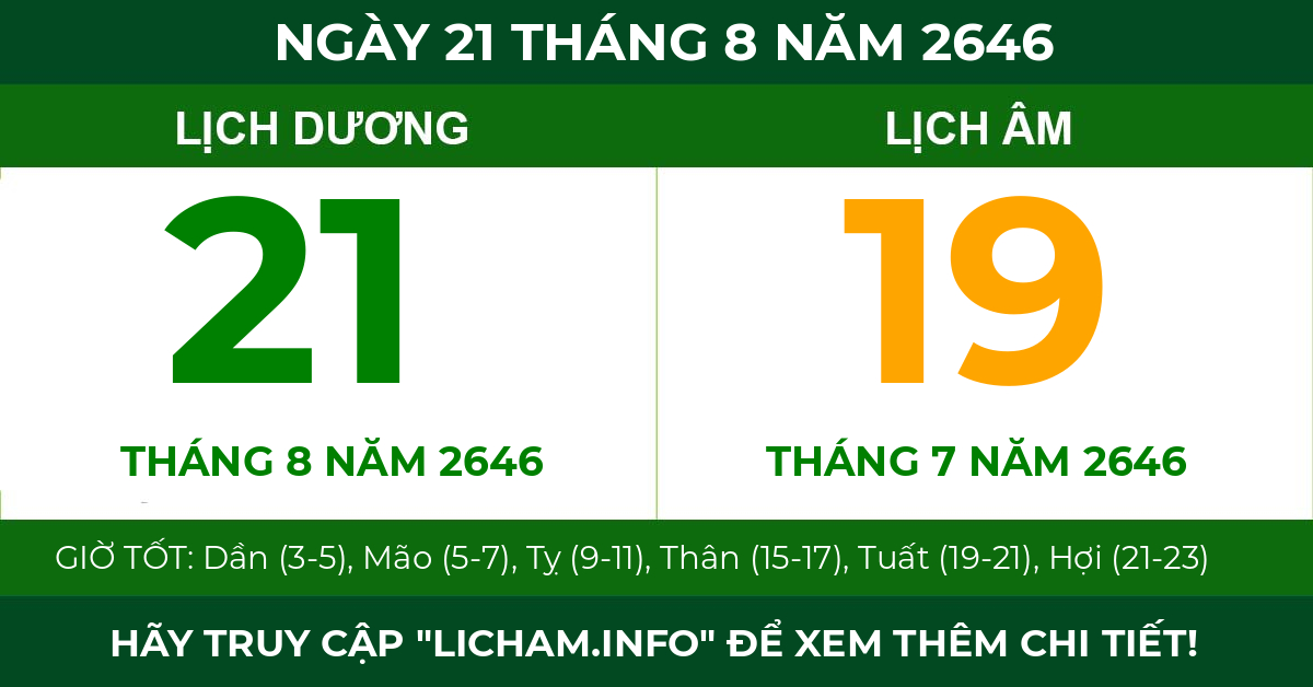 lịch âm ngày 21 tháng 8 năm 2646