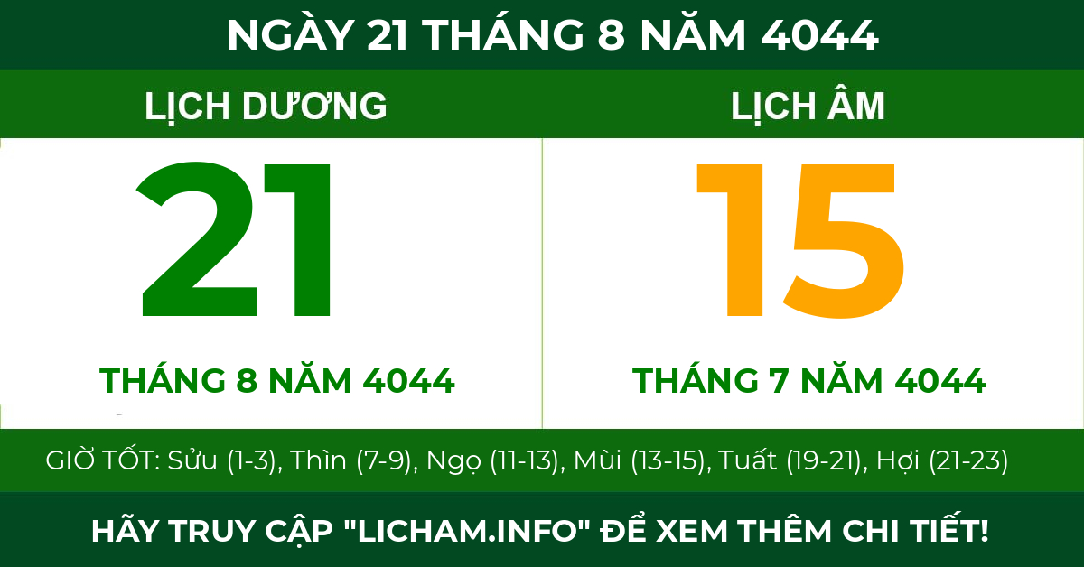 lịch âm ngày 21 tháng 8 năm 4044