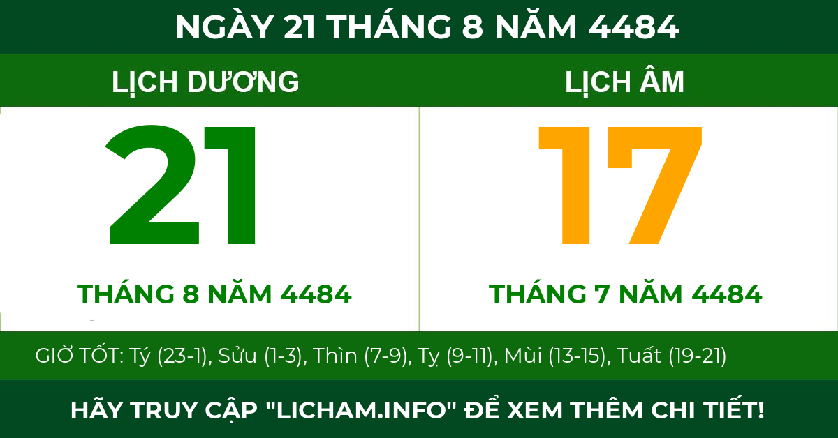 lịch âm ngày 21 tháng 8 năm 4484