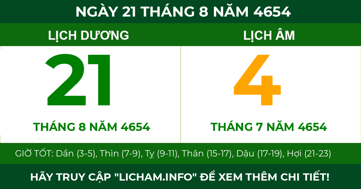 lịch âm ngày 21 tháng 8 năm 4654