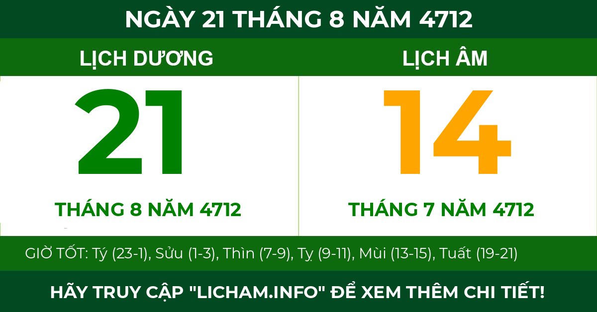 lịch âm ngày 21 tháng 8 năm 4712