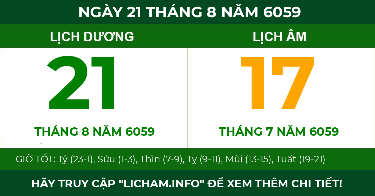 lịch âm ngày 21 tháng 8 năm 6059