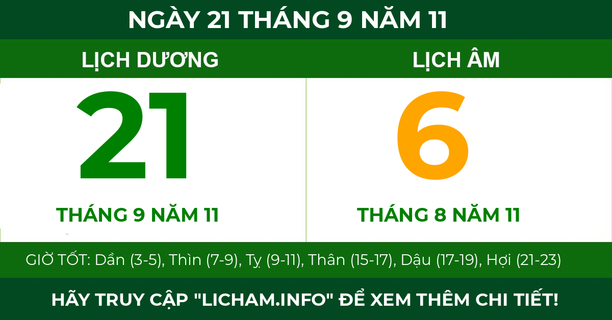 lịch âm ngày 21 tháng 9 năm 11