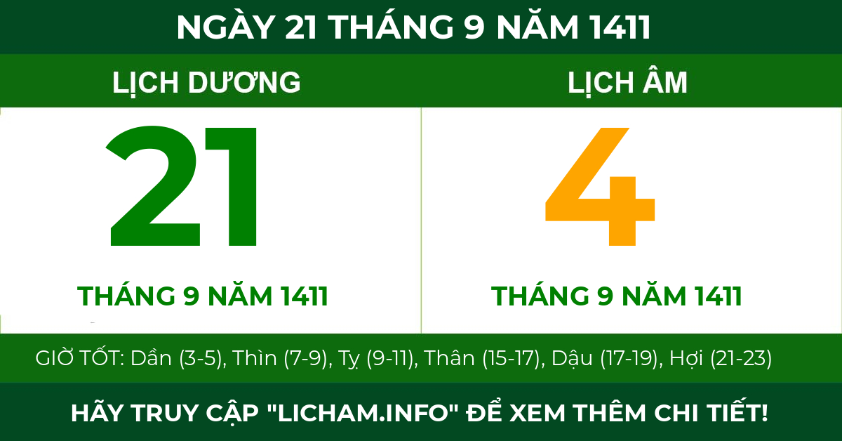 lịch âm ngày 21 tháng 9 năm 1411