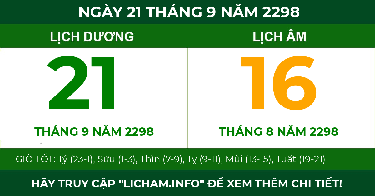 lịch âm ngày 21 tháng 9 năm 2298