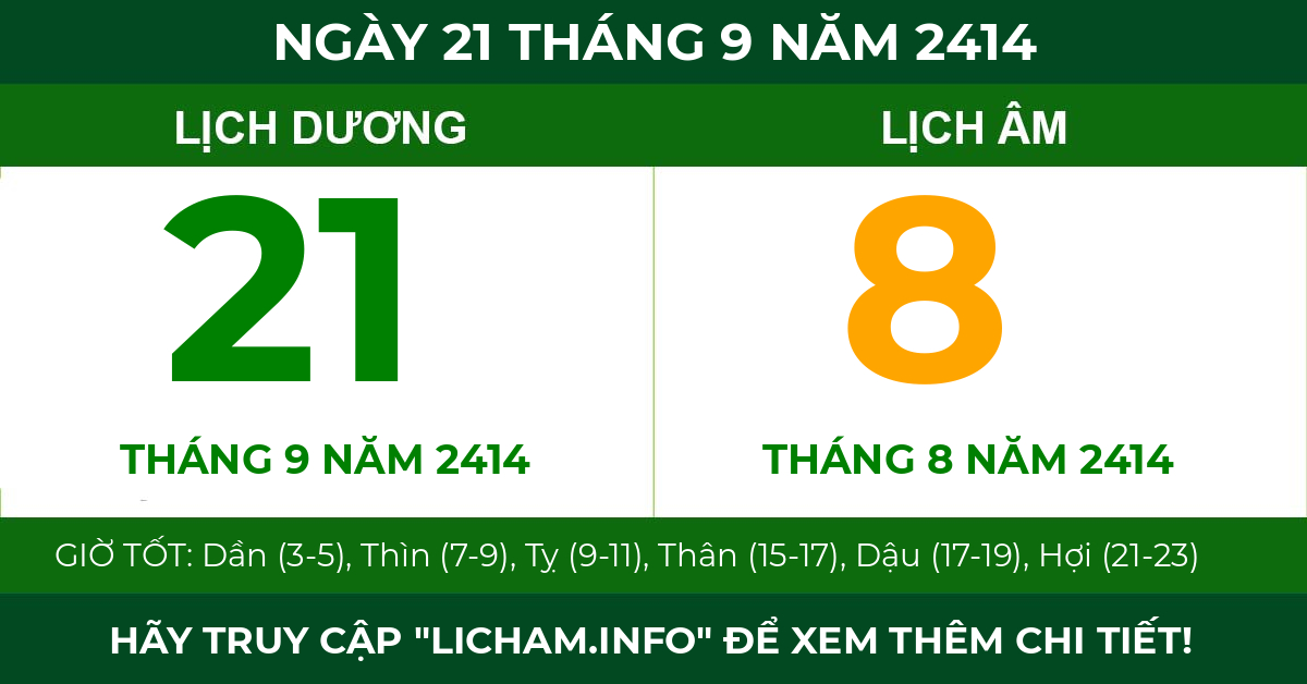 lịch âm ngày 21 tháng 9 năm 2414