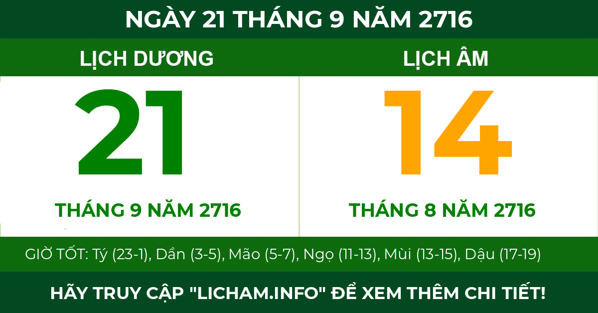 lịch âm ngày 21 tháng 9 năm 2716