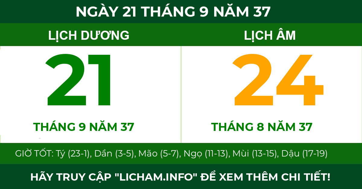 lịch âm ngày 21 tháng 9 năm 37