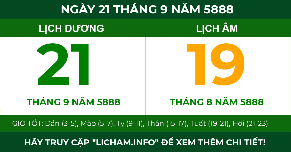 lịch âm ngày 21 tháng 9 năm 5888