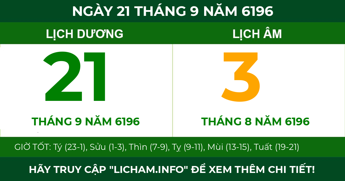 lịch âm ngày 21 tháng 9 năm 6196