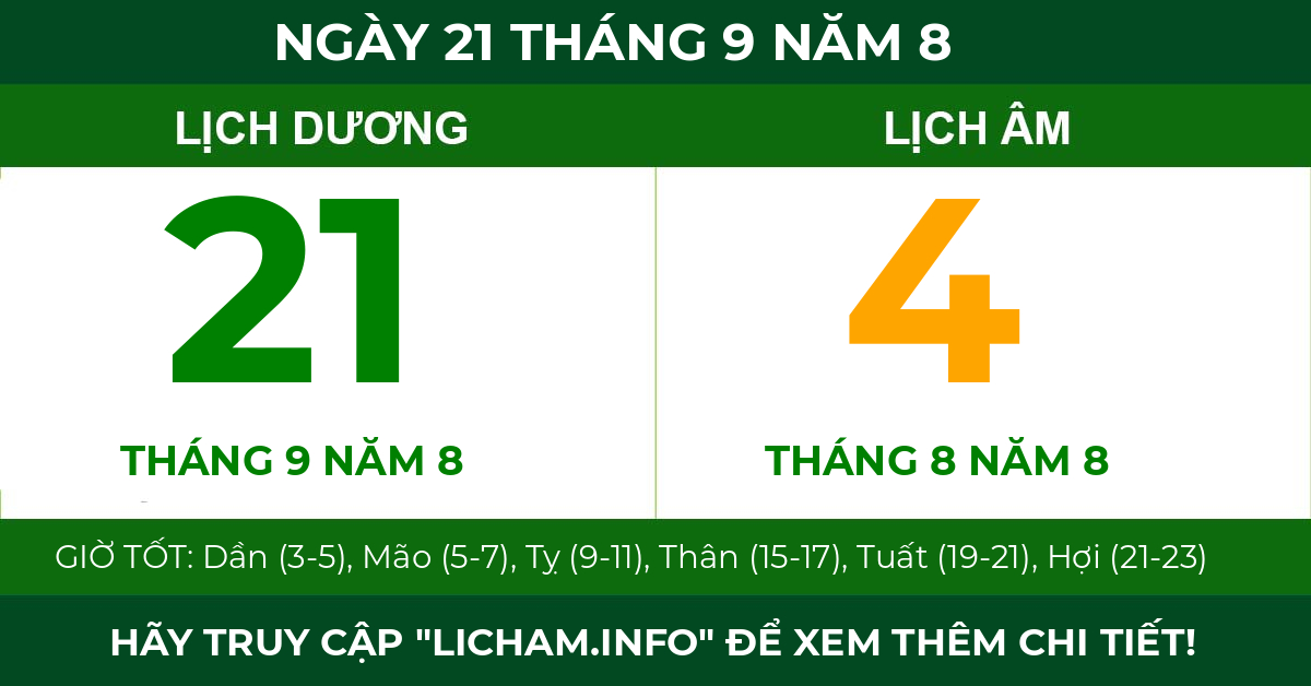 lịch âm ngày 21 tháng 9 năm 8