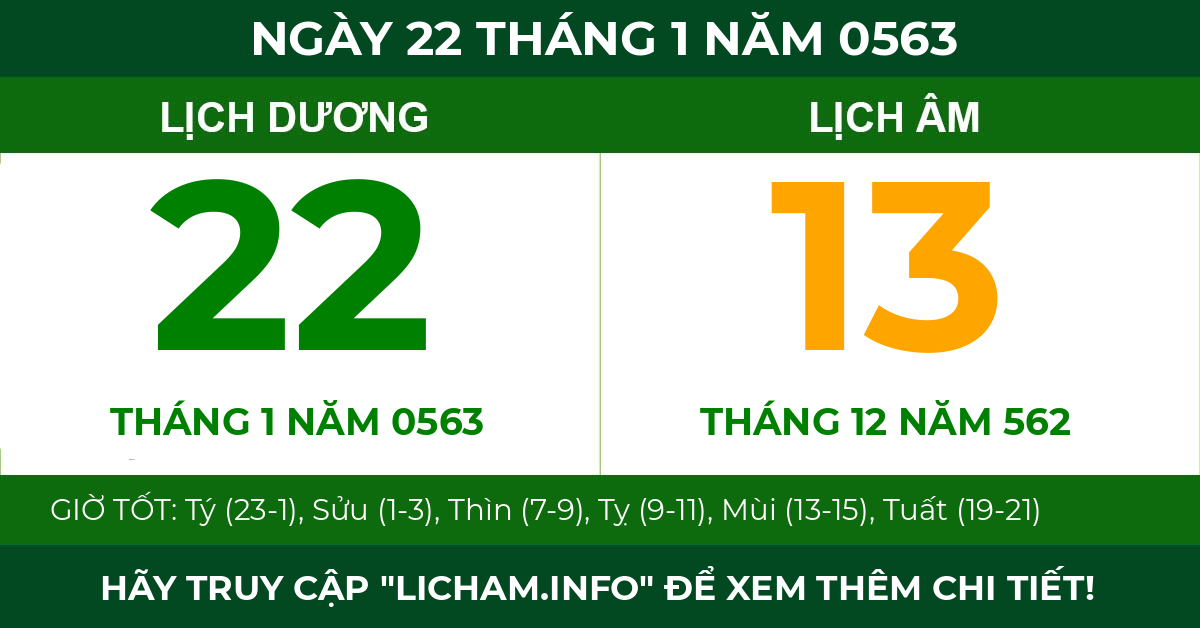 lịch âm ngày 22 tháng 1 năm 0563