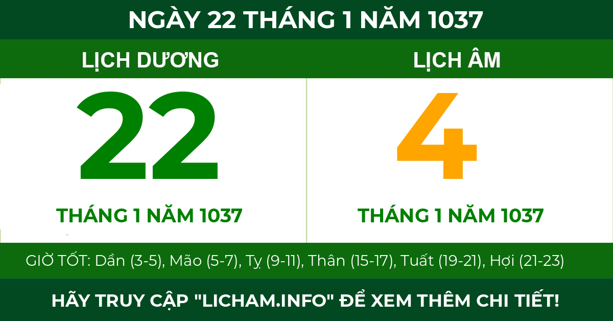 lịch âm ngày 22 tháng 1 năm 1037