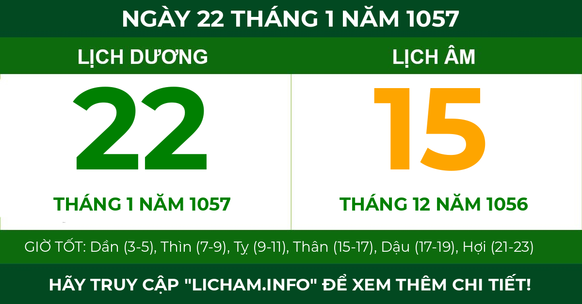 lịch âm ngày 22 tháng 1 năm 1057