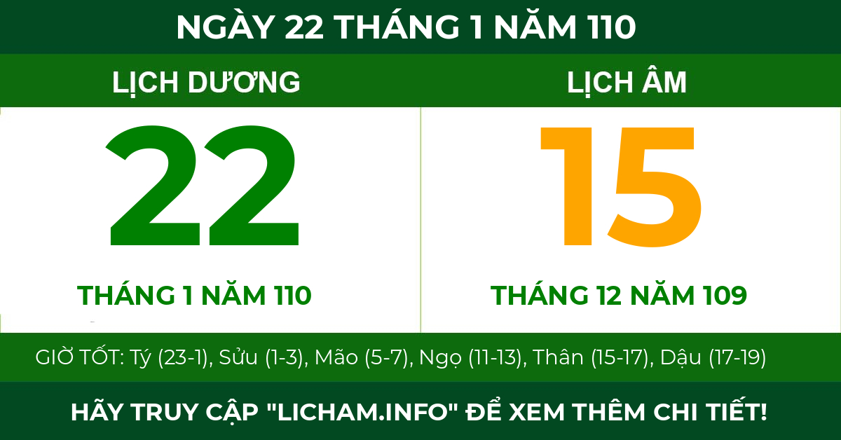 lịch âm ngày 22 tháng 1 năm 110