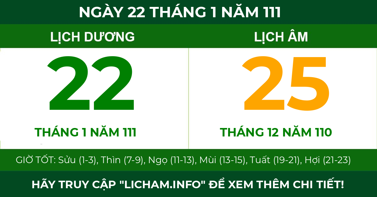 lịch âm ngày 22 tháng 1 năm 111