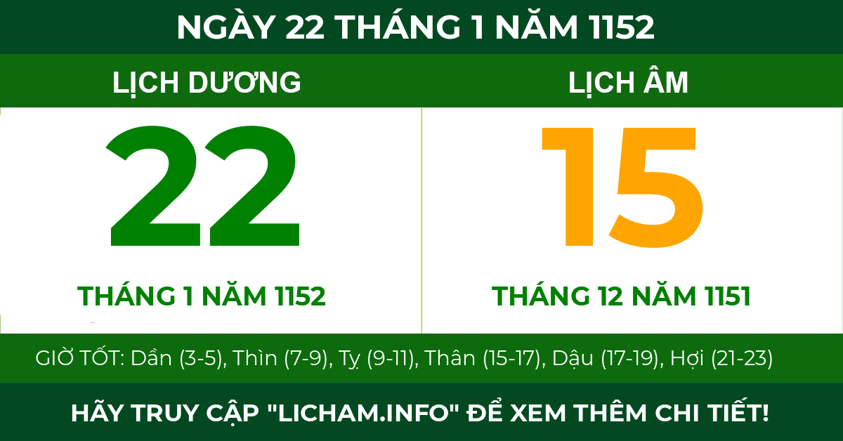 lịch âm ngày 22 tháng 1 năm 1152