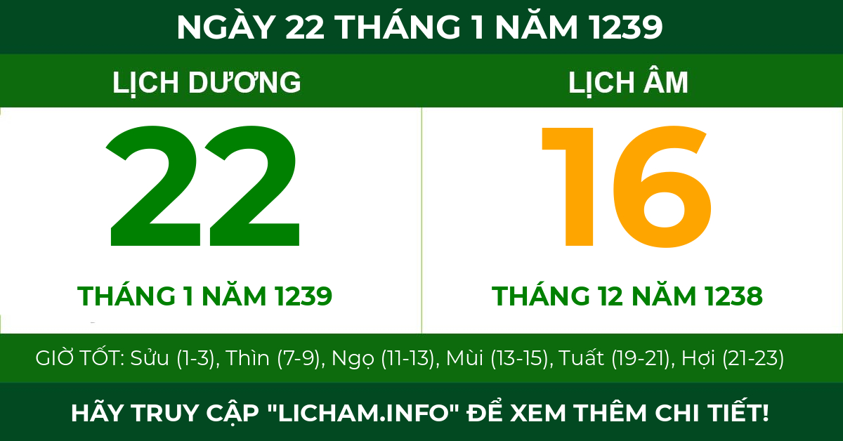 lịch âm ngày 22 tháng 1 năm 1239