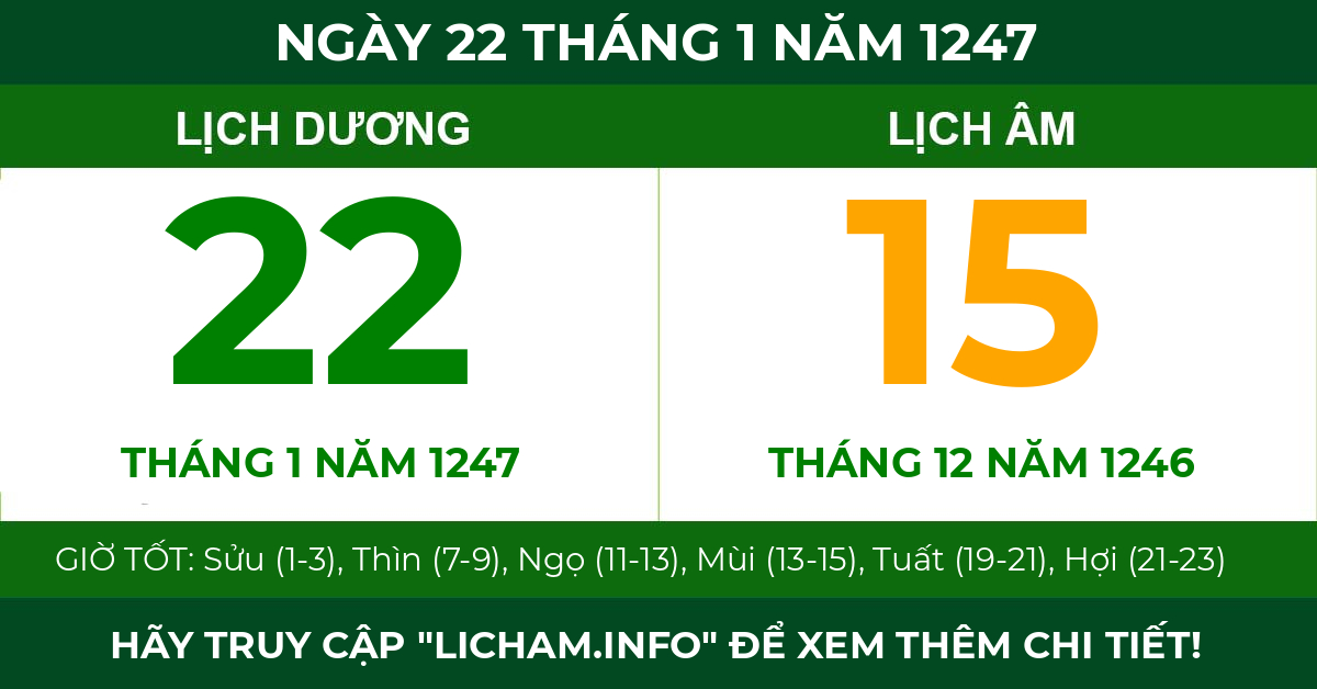 lịch âm ngày 22 tháng 1 năm 1247